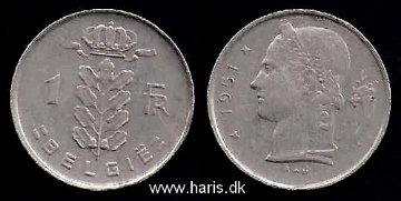 Picture of BELGIUM 1 Franc 1951 KM143.1 VF