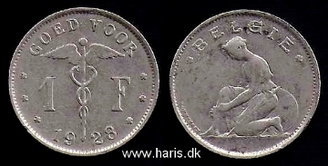 Picture of BELGIUM 1 Franc 1928 KM90 VF