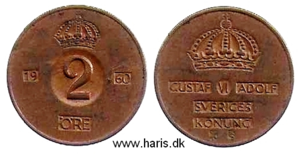 Picture of SWEDEN 2 Ore 1960 KM821 VF+