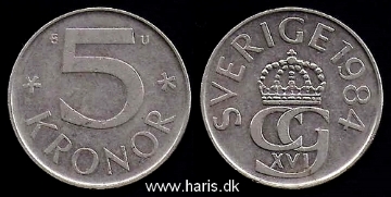 Picture of SWEDEN 5 Kronor 1984 KM853 VF