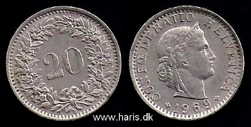 Picture of SWITZERLAND 20 Rappen 1969 KM29a VF