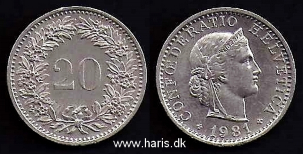 Picture of SWITZERLAND 20 Rappen 1981 KM29a XF