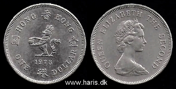 Picture of HONG KONG 1 Dollar 1978 KM43 aUNC