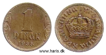 Picture of YUGOSLAVIA 1 Dinar 1938 KM19 VF+