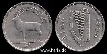 Picture of IRELAND 1 Pound 1990 KM27 VF+