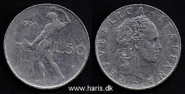 Picture of ITALY 50 Lire 1956 KM95.1 VF