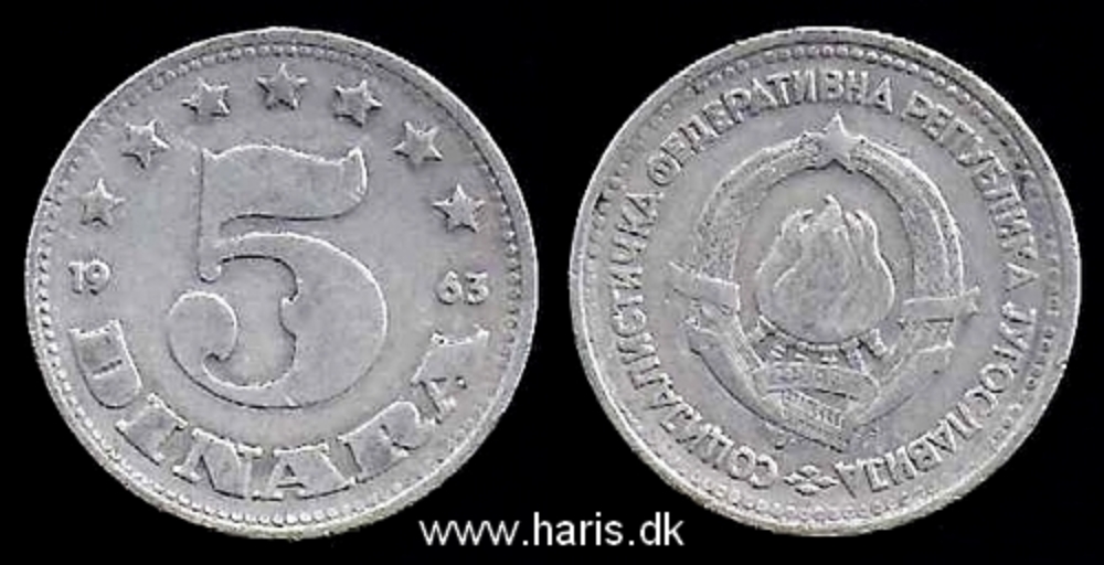 Picture of YUGOSLAVIA 5 Dinara 1963 KM38 VF