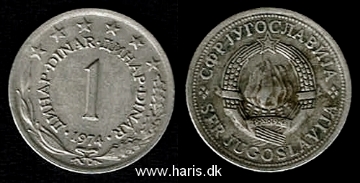 Picture of YUGOSLAVIA 1 Dinar 1974 KM59 VF