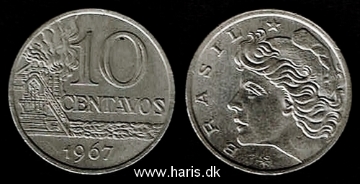 Picture of BRAZIL 10 Centavos 1967 KM578 aUNC