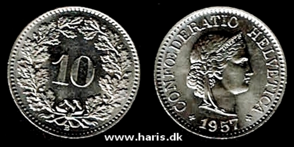 Picture of SWITZERLAND 10 Rappen 1957 KM27 UNC