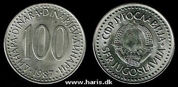 Picture of YUGOSLAVIA 100 Dinara 1987 KM114 aUNC