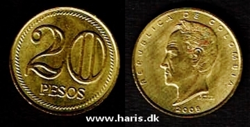 Picture of COLOMBIA 20 Pesos 2005 KM294 UNC