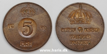 Picture of SWEDEN 5 Ore 1955 KM822 VF+