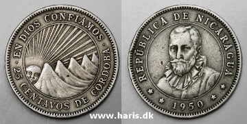 Picture of NICARAGUA 25 Centavos 1950 KM18.1 VF