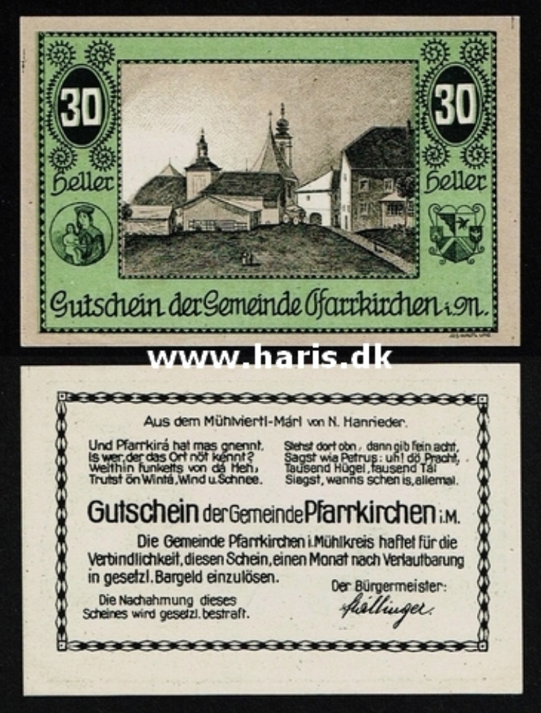 Picture of AUSTRIA - Pfarrkirchen im Mühlkreis 30 Heller 1918-21 UNC