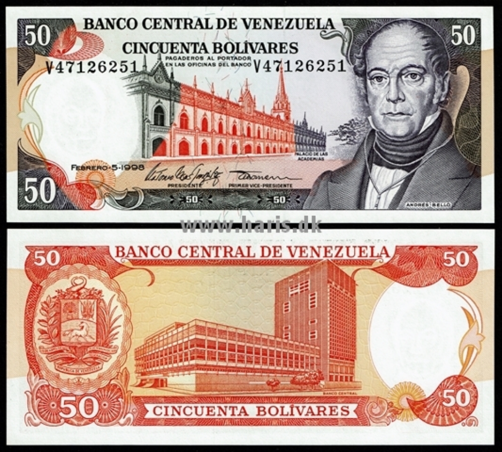 Picture of VENEZUELA 50 Bolivares 1998 P65f UNC