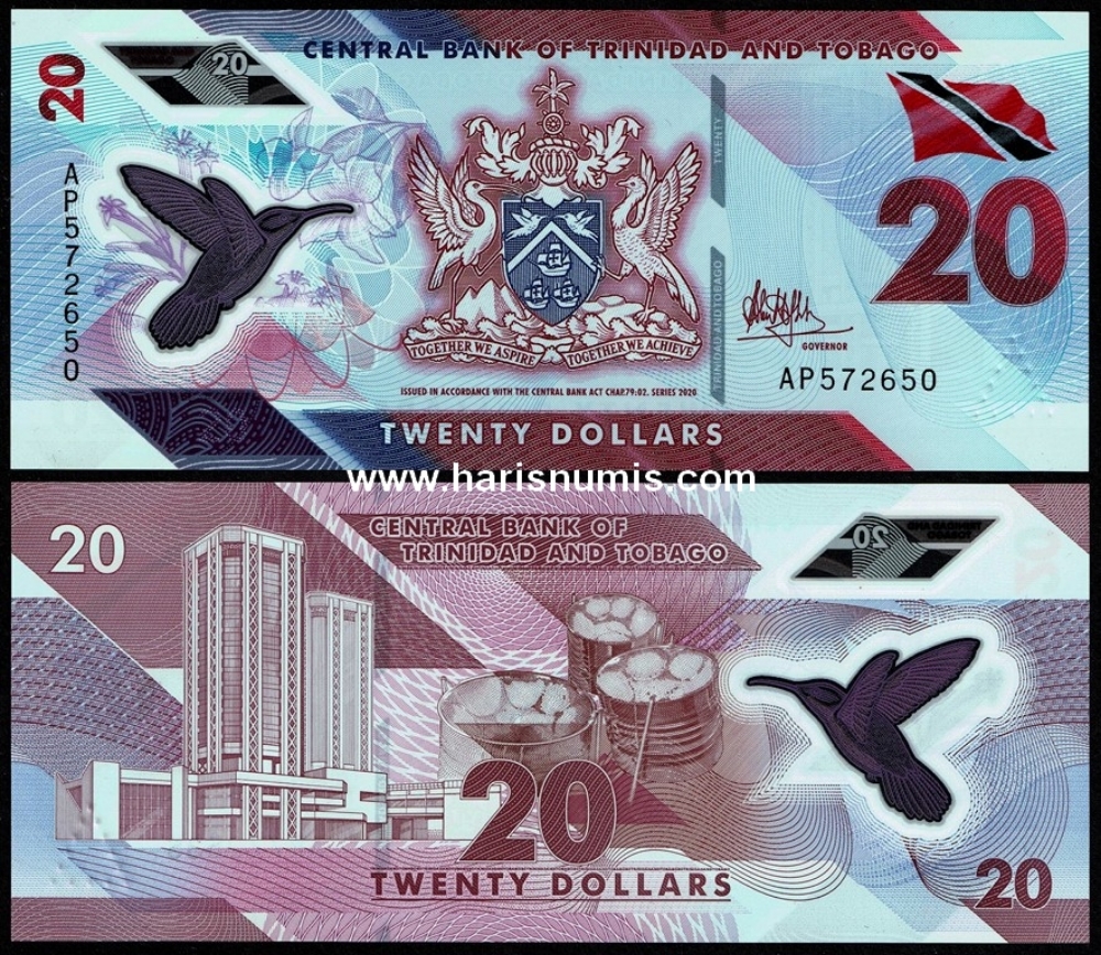 Harisnumis TRINIDAD TOBAGO 20 Dollars 2020 P 63 UNC   0023234 Trinidad Tobago 20 Dollars 2020 P 63 Unc 1000 