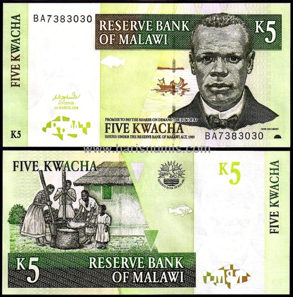 Picture of MALAWI 5 Kwacha 2004 P 36b UNC