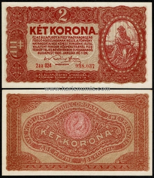 Picture of HUNGARY 2 Korona 1920 P 58 UNC