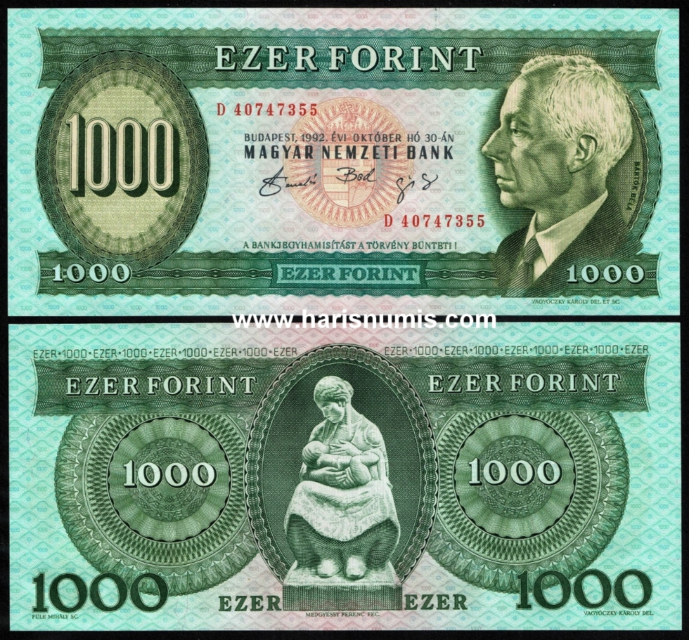 Picture of HUNGARY 1000 Forint 1992 P 176a UNC