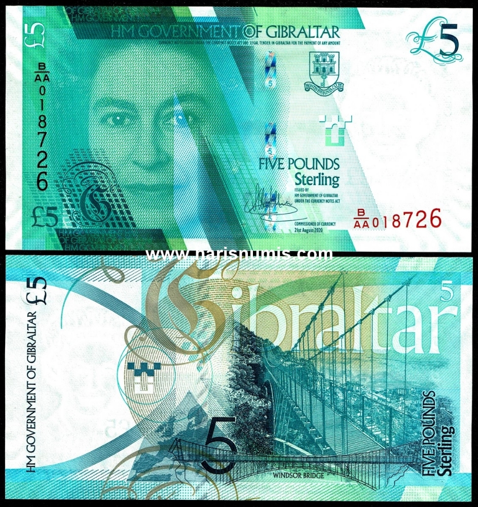 Picture of GIBRALTAR 5 Pounds 2020 P 42a UNC