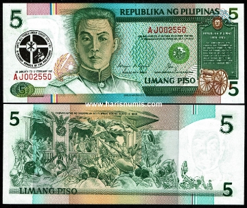 Picture of PHILIPPINES 5 Piso 1991 Comm. P179 UNC