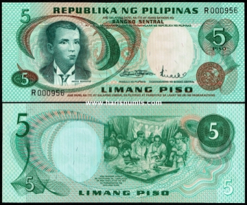 Picture of PHILIPPINES 5 Piso ND(1970) P148a.1 UNC