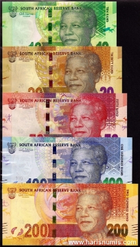 Picture of SOUTH AFRICA 10-200 Rand ND(2012), 5 pc set P 133a-137a UNC