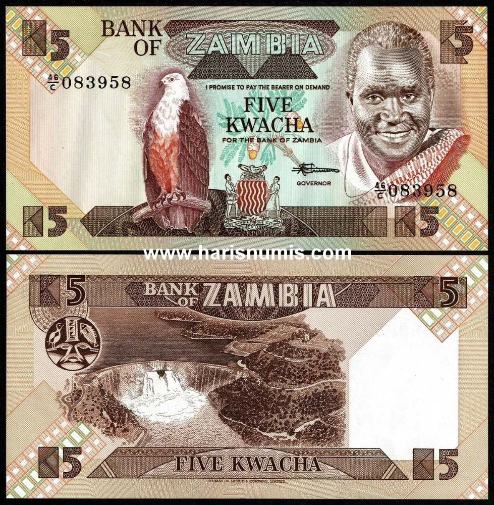 Picture of ZAMBIA 5 Kwacha ND(1980-88) P25d 100 pcs. UNC