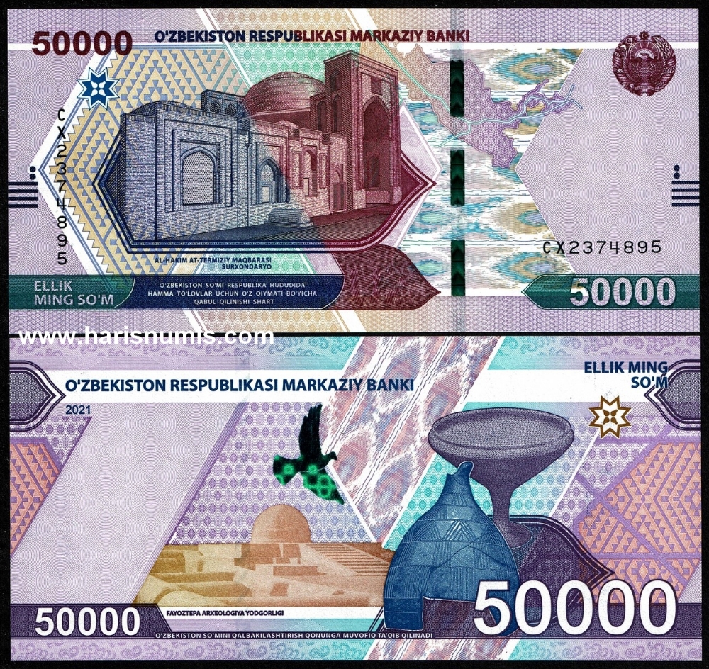 Picture of UZBEKISTAN 50.000 Som 2021 P 91 UNC