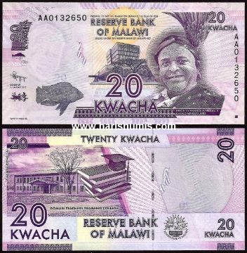 Picture of MALAWI 20 Kwacha 2012 P 57a UNC