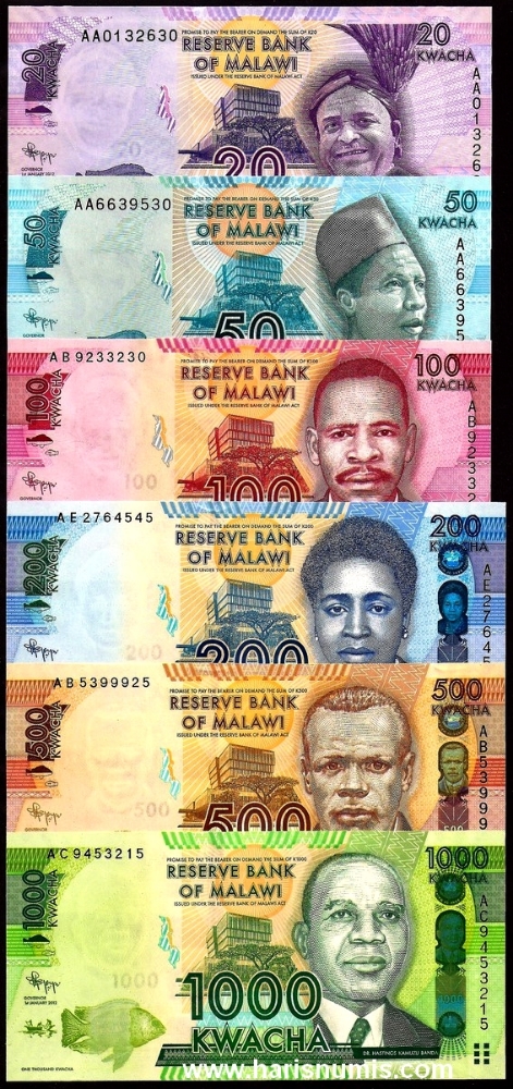 Picture of MALAWI 20-1000 Kwacha 2012 P57a-62a UNC