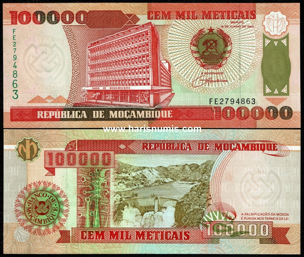 Picture of MOZAMBIQUE 100,000 Meticais 1993 P139 UNC