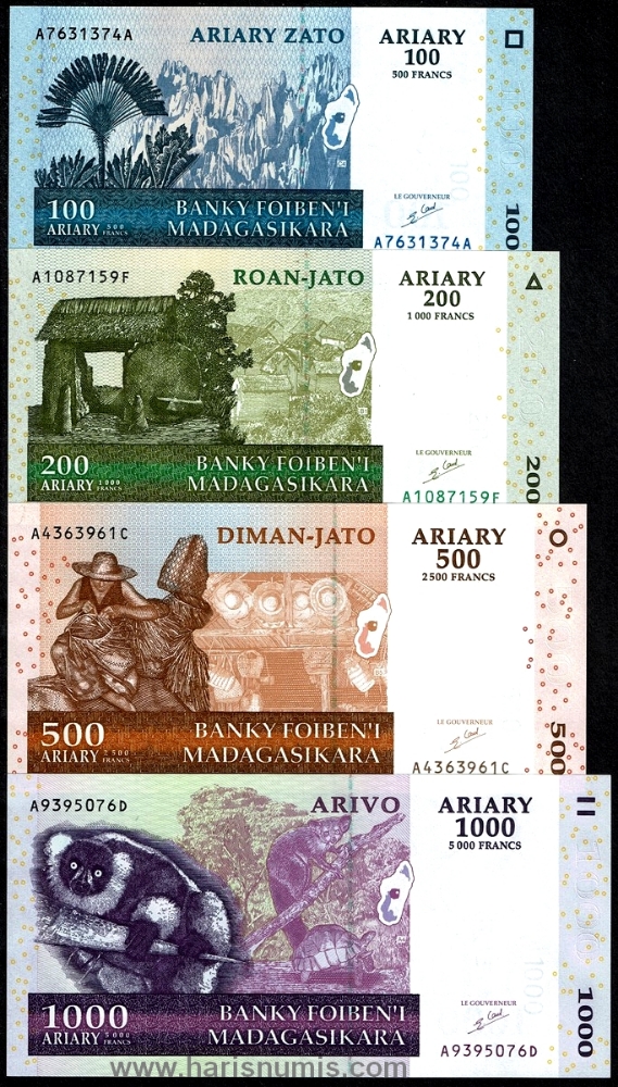 Picture of MADAGASCAR 100-1000 Ariary 2004 P 86a-89a UNC