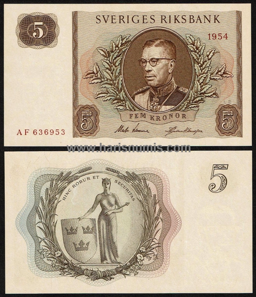 Picture of SWEDEN 5 Kronor 1954 P42a UNC