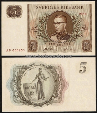 Picture of SWEDEN 5 Kronor 1954 P42a UNC