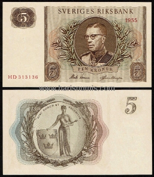 Picture of SWEDEN 5 Kronor 1955 P42b UNC