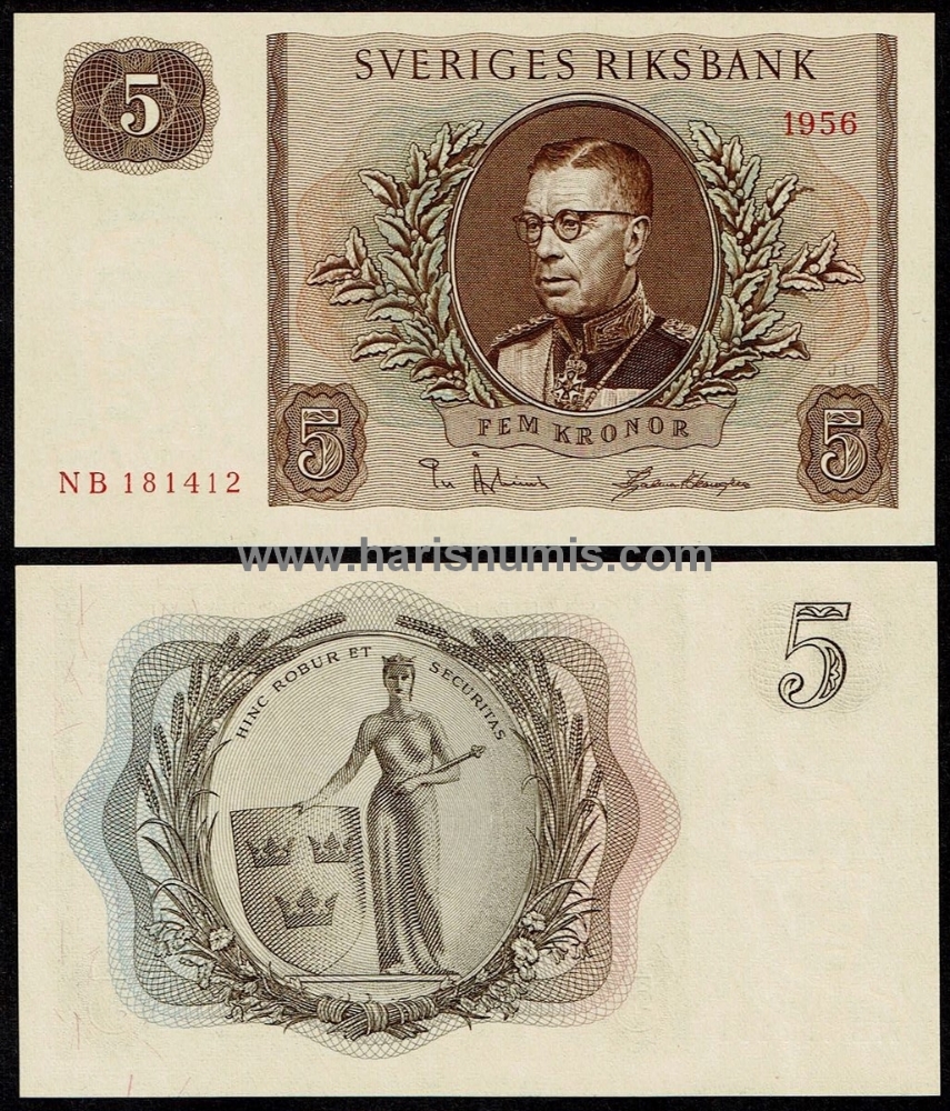 Picture of SWEDEN 5 Kronor 1956 P42c UNC