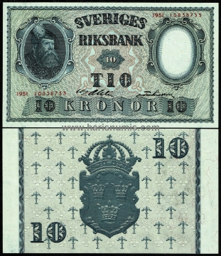 Picture of SWEDEN 10 Kronor 1951 P40l UNC