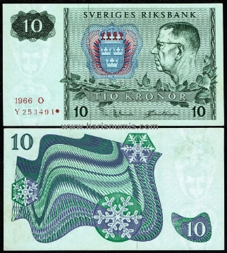 Picture of SWEDEN 10 Kronor 1966 Replacement P52b.1r UNC