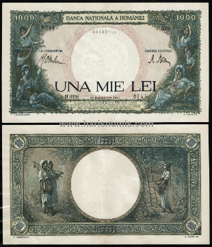 Picture of ROMANIA 1000 Lei 1941 P 52a UNC