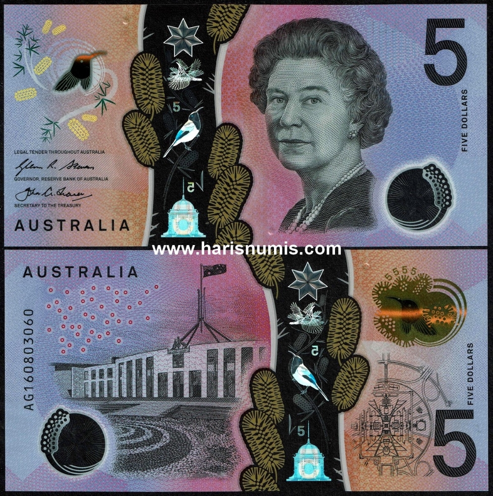 Picture of AUSTRALIA 5 Dollars 2016 P62a UNC