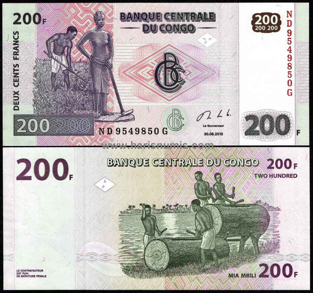 Picture of CONGO D.R. 200 Francs 2013 P 99b UNC