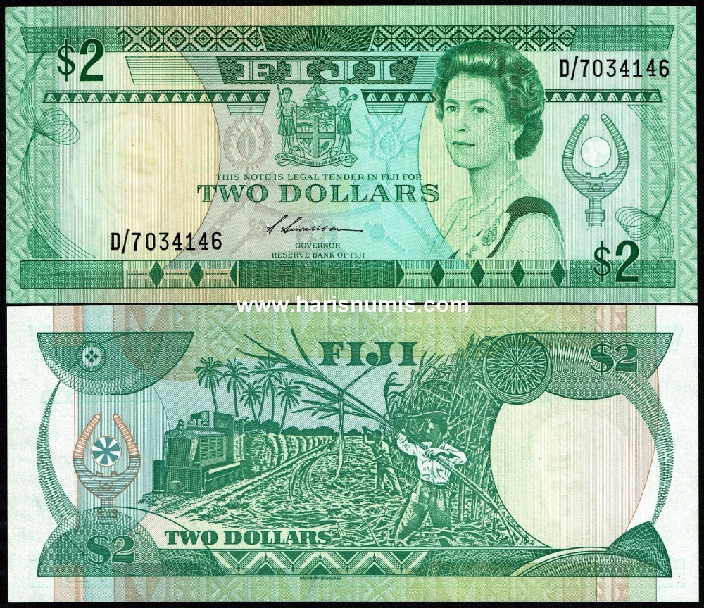 Picture of FIJI 2 Dollars ND(1988) P 96b UNC