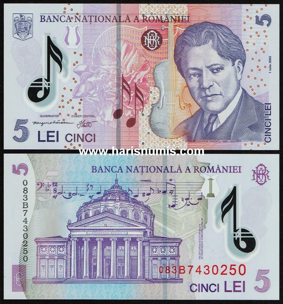 Picture of ROMANIA 5 LEI 2005 (08) P118d UNC