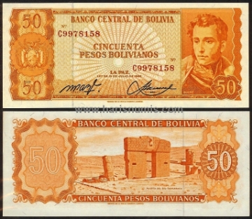 Picture of BOLIVIA 50 Pesos Bolivianos L1962 P162a UNC