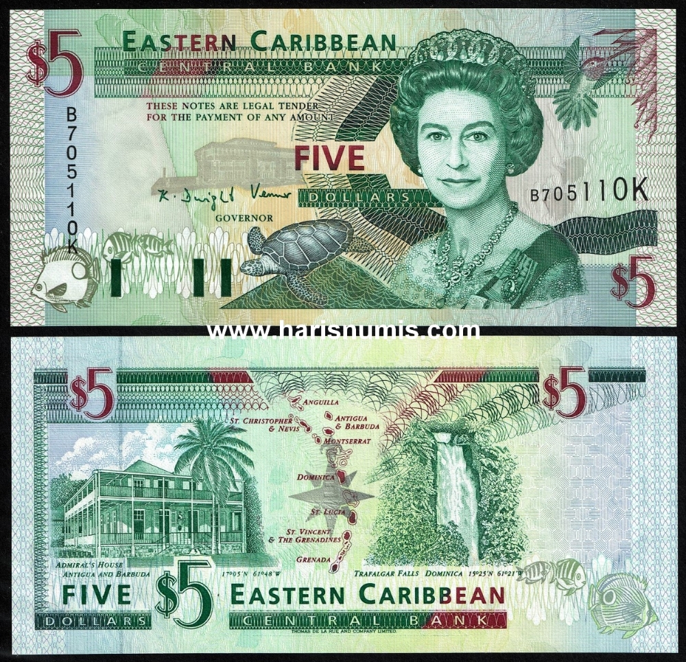 Picture of EAST CARIBBEAN STATES - ST. KITTS 5 Dollars ND(1994) P31k UNC