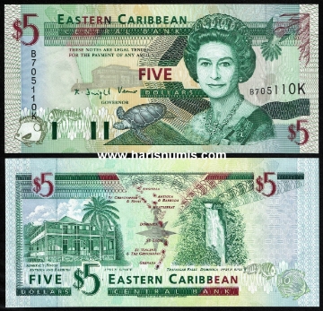 Picture of EAST CARIBBEAN STATES - ST. KITTS 5 Dollars ND(1994) P31k UNC