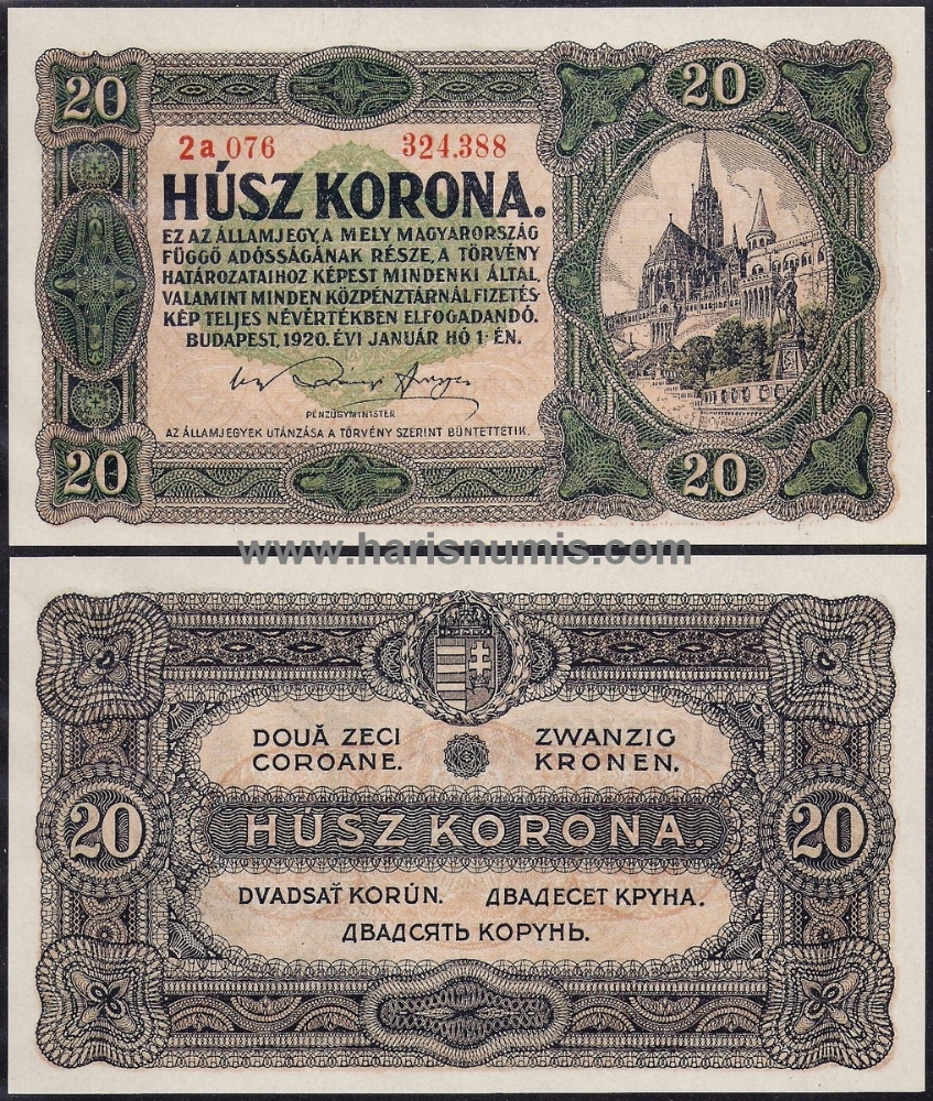 Picture of HUNGARY 20 Korona 1920 P61 UNC