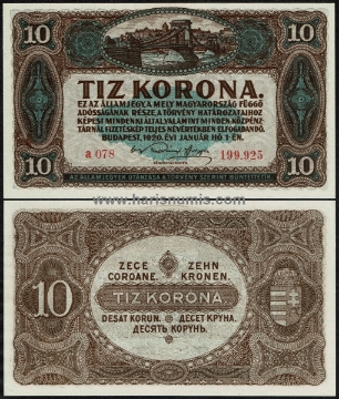 Picture of HUNGARY 10 Korona 1920 P 60 UNC